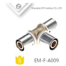 EM-F-A009 Verchromter Pressverbinder Messinggleicher T-Stück Fitting